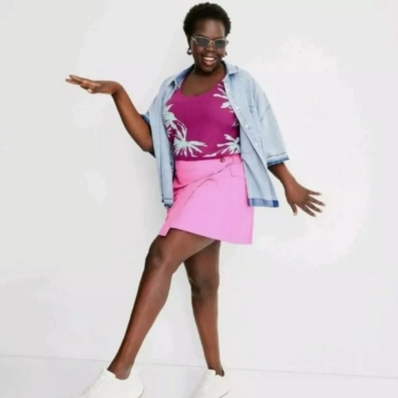 Future Collective Size 26 Pink Cargo Pockets Mini Wrap Skirt Cotton Blend - Picture 3 of 7